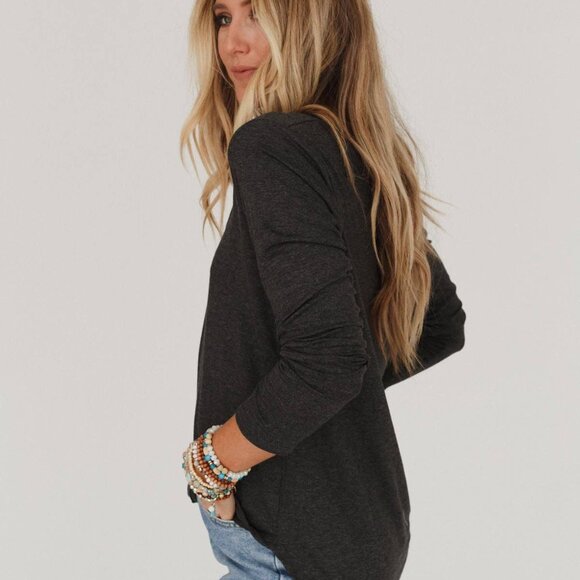 NWT THREE BIRD NEST Ryder Long Sleeve Bralette Tee Charcoal Size Small - Picture 2 of 3